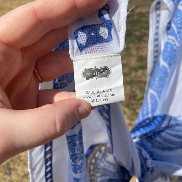 Mudpie Blue Nautilus Seashell Coral Summer Blanket Scarf - Picture 7 of 10